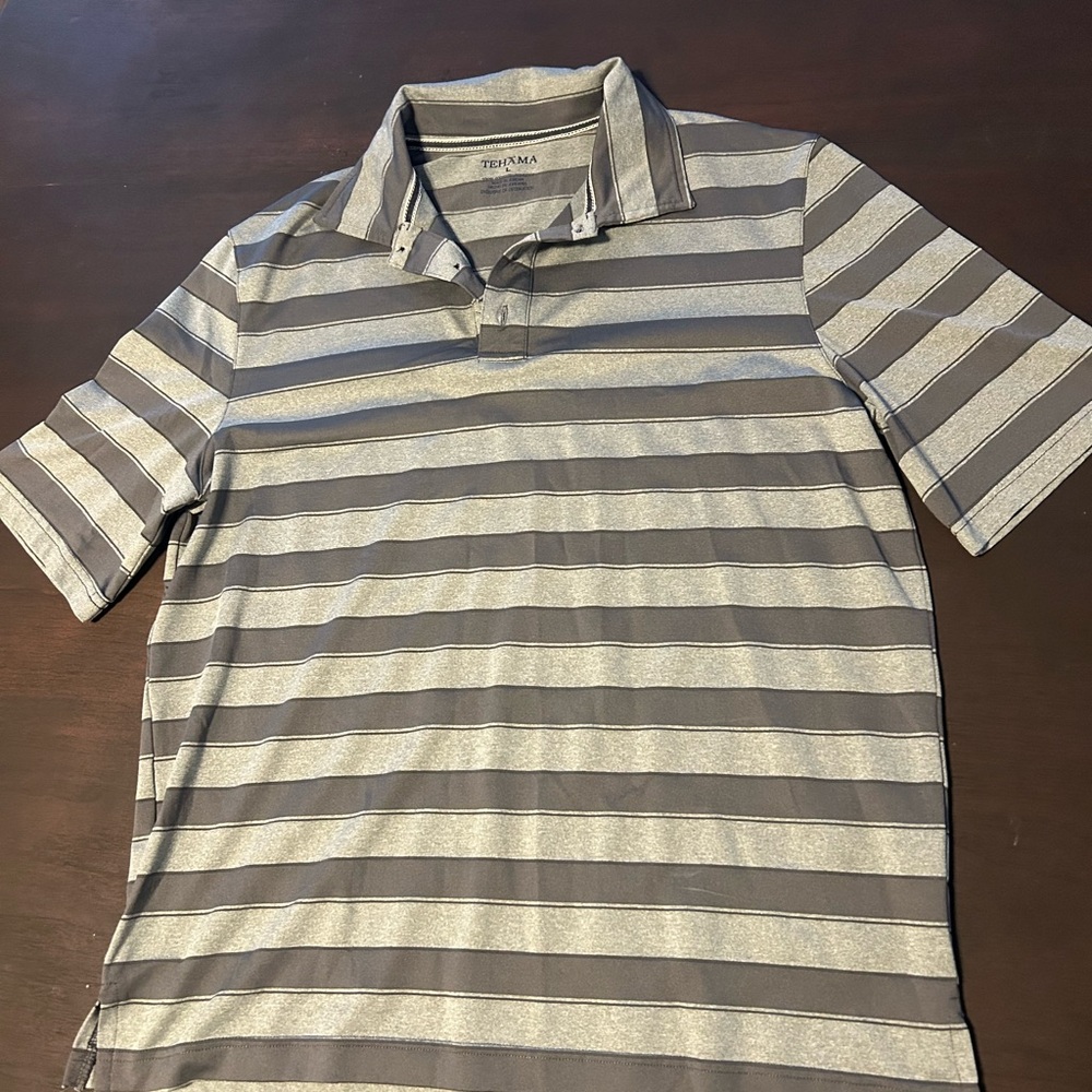 TEHAMA Gray Striped Polo Shirt